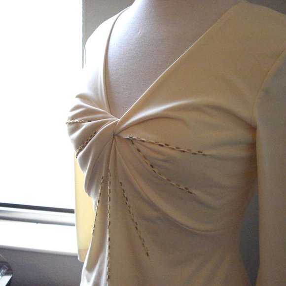 Dressy Twist Front Top Yellow with Gold Beading M - Picture 5 of 9